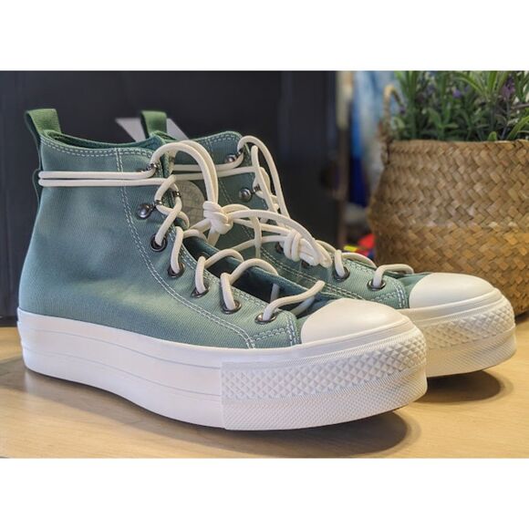 Converse CTAS Herby Green Lift Play On Utility Platform Hi Top Sneakers W9 NIB - Picture 1 of 15